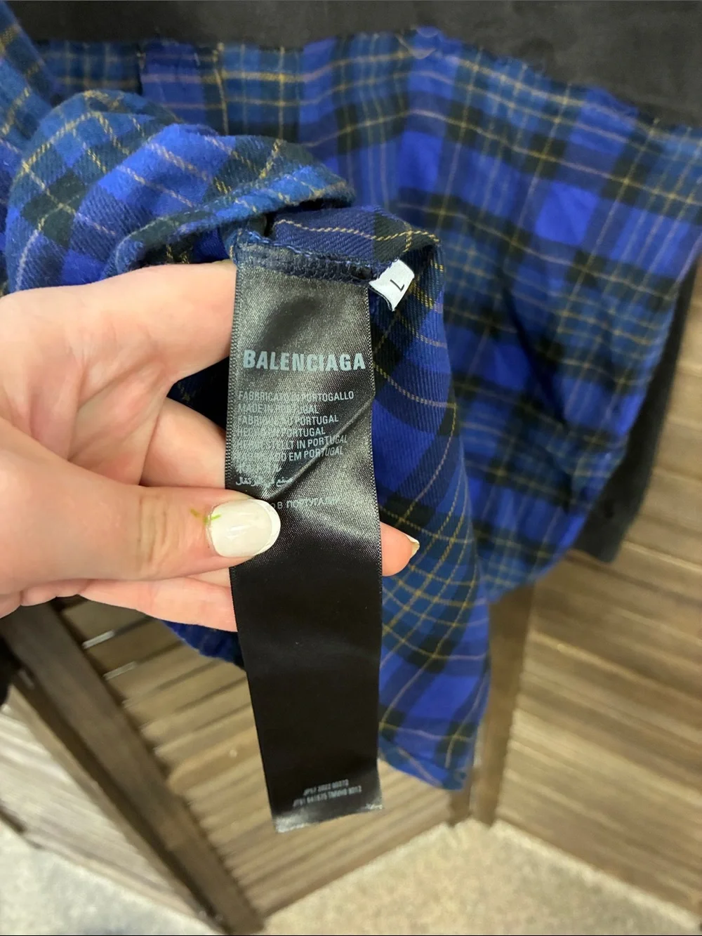 Balenciaga Black Sweatshirt with Blue Plaid Button-Front Panel - Picture 6 of 6